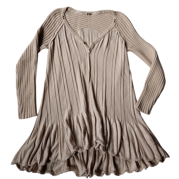 Free People Ribs And Ruffles Knit Tunic Top Mini Dress - Picture 2 of 8